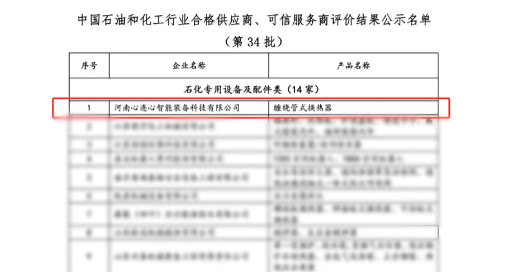 喜報！心連心智能裝備公司獲評中國石油和化工行業(yè)合格供應(yīng)商、可信服務(wù)商